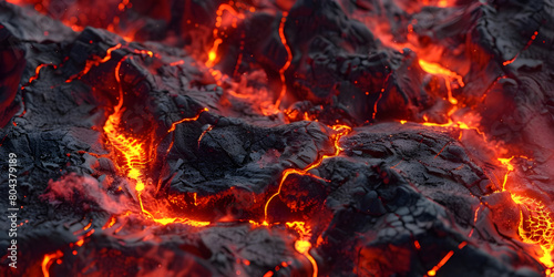 Fiery Black and Red Lava Volcano Background, Dynamic Black and Red Lava Flow Background, Intense Black and Red Volcanic Eruption Background - Ai Generated