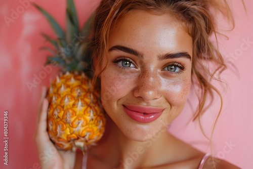 Vibrant Pineapple Allure A Redheaded Beauty s Tropical Market Moment photo