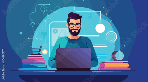 Male programmer with laptop on color background 2d © Mishi