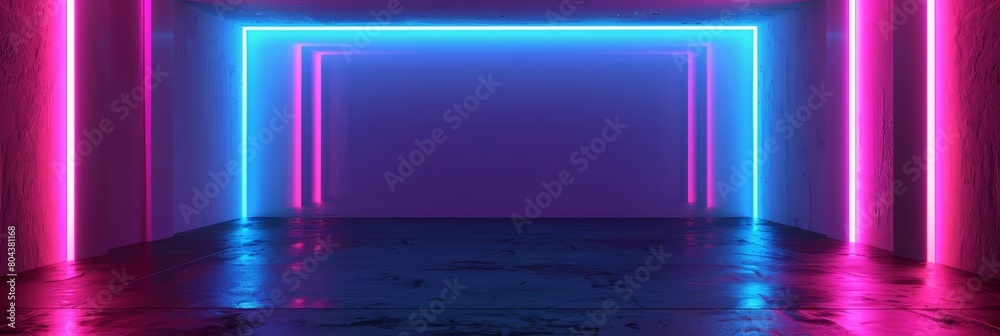 Create a realistic image of a dark room with two neon lights in the shape of squares Create a realistic image of a dark room with two neon lights in the shape of squares
