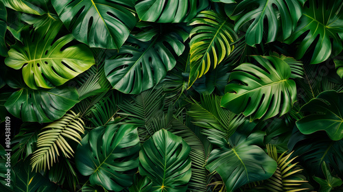 Wallpaper Mural Top view Tropical Leaves banner with copy space Torontodigital.ca