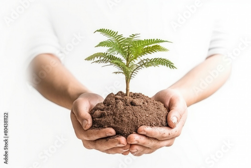 a tree with soil on the palm