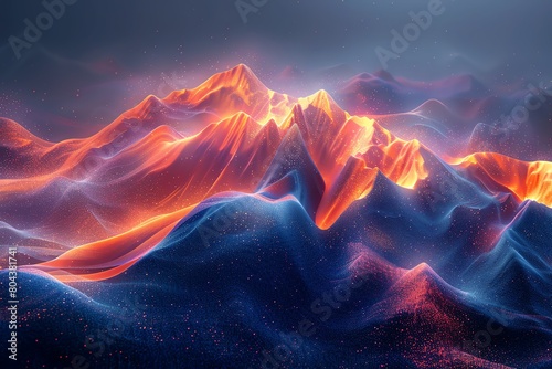 An artistic interpretation of a change curve, represented in an abstract landscape of peaks and valleys, illustrating the emotional journey of change management in calming rhythms photo