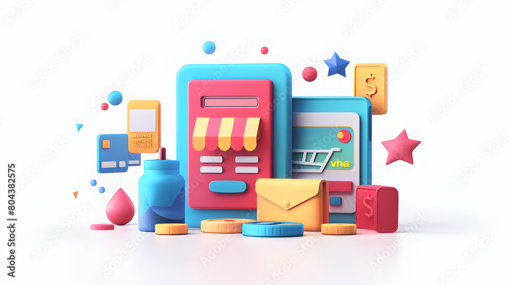 Cartoon 3D Icons: Embrace the Cashless Revolution with Digital Payment Designs for Mobile Wallets, NFC, and Blockchain Finance