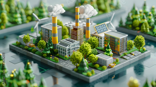 3D Carbon Credit Counter Concept in Isometric Scene and Miniature Diorama Art