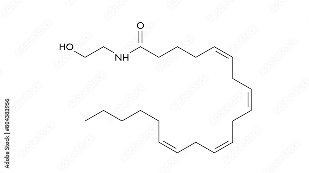 Obraz premium anandamide molecule, structural chemical formula, ball-and-stick model, isolated image fatty acid neurotransmitter