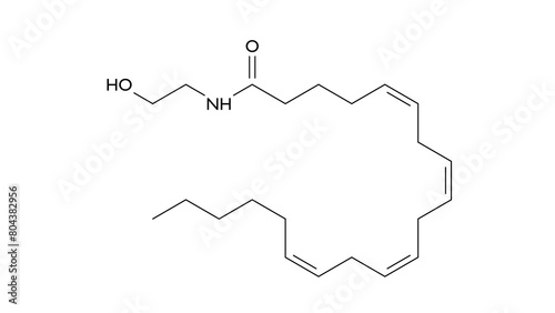 anandamide molecule, structural chemical formula, ball-and-stick model, isolated image fatty acid neurotransmitter photo