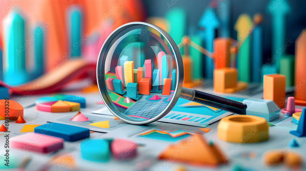 Economic Explorer: 3D Magnifying Glass Icon Isometric in Miniature Diorama Art Economic Explorer: 3D Magnifying Glass Icon Isometric in Miniature Diorama Art