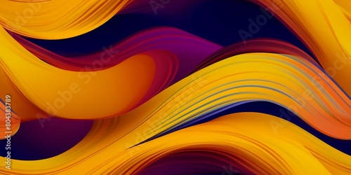 Yellow abstract seamless pattern with purple waves, in dynamic neo traditional style photo