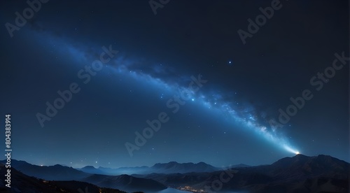 A stunning blue comet streaking through the night sky  leaving a trail of shimmering stars in its wake.