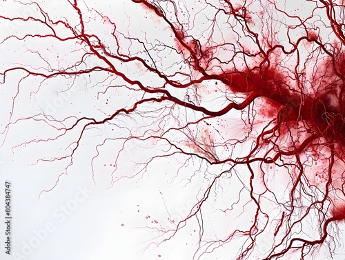 Intricate Crimson Vascular Network on Pristine White Backdrop:A Captivating Anatomical