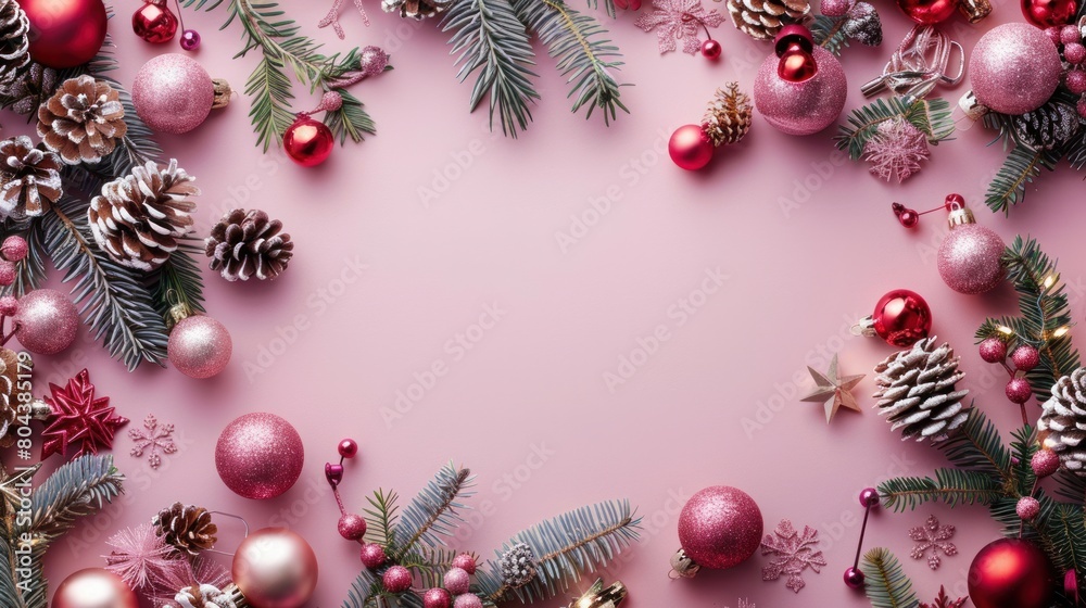 Save to Library Download Preview Preview Crop Christmas Banner made of decoration on pastel pink background. New Year greeting card. Save to Library Download Preview Preview Crop Christmas Banner made of decoration on pastel pink background. New Year greeting card.