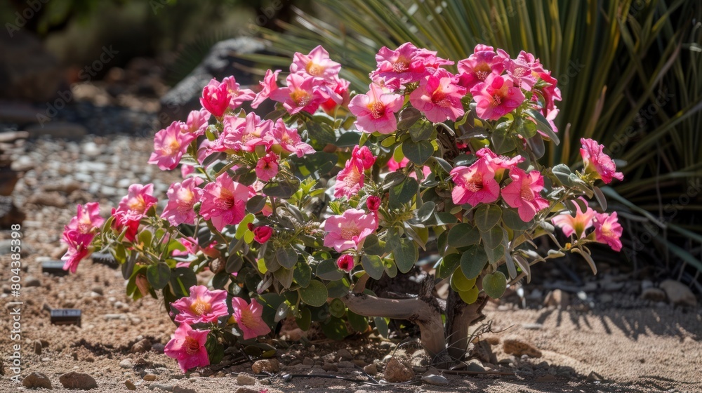 Sturt's desert rose shrub on a sunny day in the garden