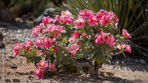 Sturt's desert rose shrub on a sunny day in the garden