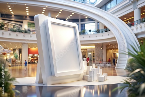 Frame mockup for marketing in luxurious and decorated shopping mall. Generative AI