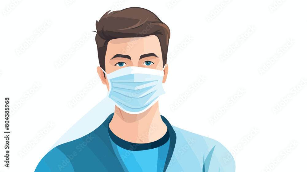 Man wearing medical mask on white background 2d fla