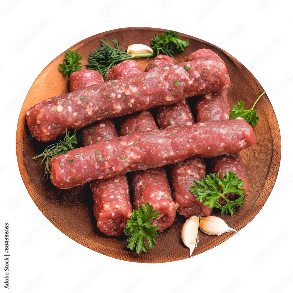 raw cevapi meat on a wooden plate . Clipart PNG image . Transparent background raw cevapi meat on a wooden plate . Clipart PNG image . Transparent background