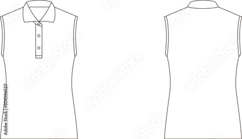 レディース ノースリーブ ポロシャツ半袖 テンプレート 表裏　白