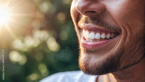 Expert dental care for your health and hygiene. Perfect healthy teeth smile of a young man. Teeth whitening. Image symbolizes oral care dentistry