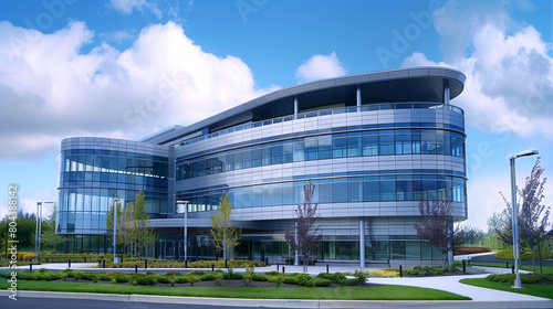 corporate headquarters building with a striking architectural design representing the corporate identity and brand image of a successful business enterprise.