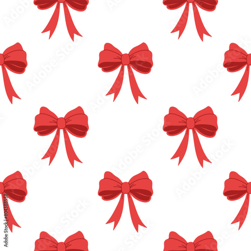 Seamless pattern with red bows on a white background. Vector graphics.
