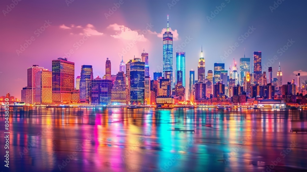 Fototapeta premium skyline with scyscrapers in violet sunset