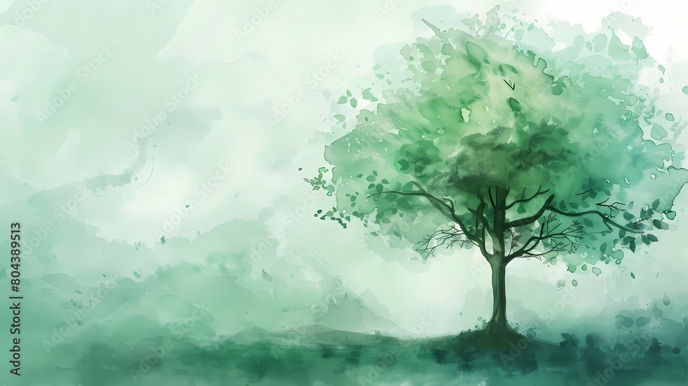 Water colour art, light green tree background Water colour art, light green tree background