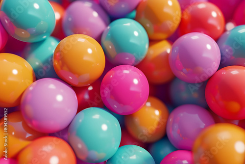 A playful background with a geometric pattern of colorful bouncing balls in 3D, creating a lively and fun atmosphere.