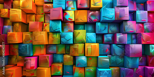 Cubism Carnival: A Vibrant Display of Colorful Cubes, Prismatic Playland: Exploring the World of Colorful Cubes, Spectral Symphony: Harmonizing Hues in a Cubic Canvas - Ai Generated