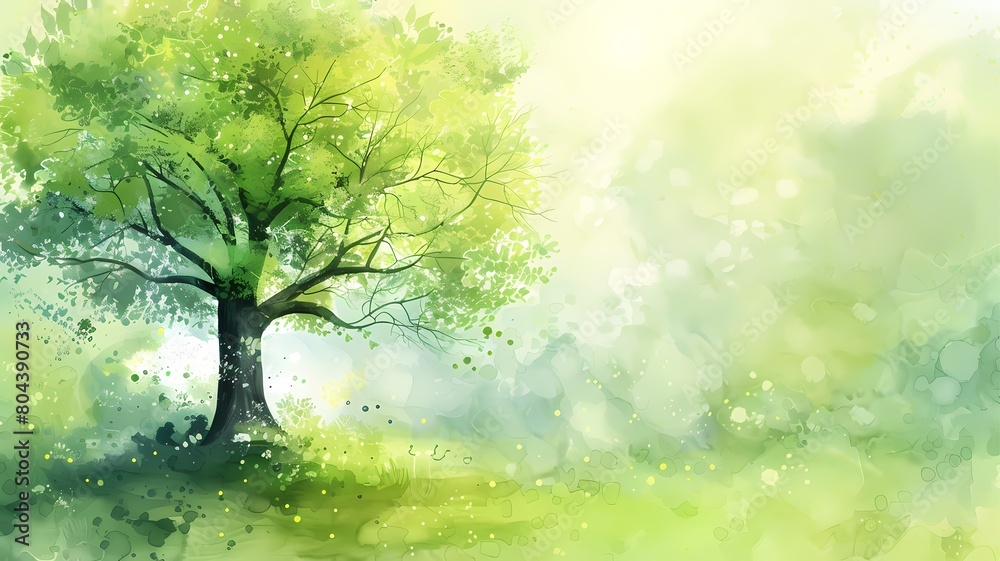 Water colour art, light green tree background Water colour art, light green tree background