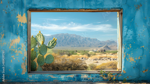 Exploration and Adventure: Desert Landscape Seen Through a Window for Relaxation - Adobe Stock Concept