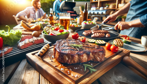 Sumptuous Grilled Steak at a Lively Summer Grilling Party