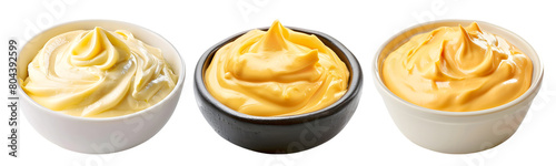 Set of nacho cheese in bowl on transparent background