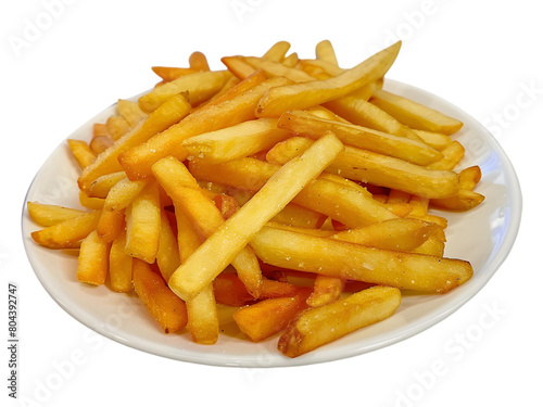 French fries in plate on transparent background
