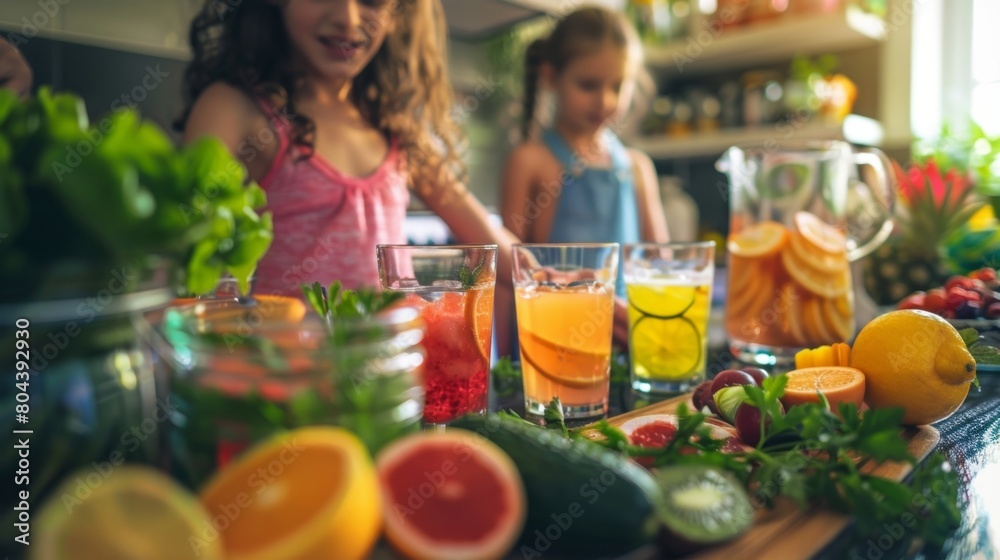 A table displaying various mocktail recipes and ingredients encouraging parents to learn new recipes and involve their children in the making.