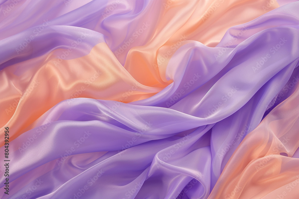 A soothing palette of lavender and soft peach flowing smoothly across the scene, with the appearance of silk fabric undulating in a gentle breeze, evoking calmness and tranquility.