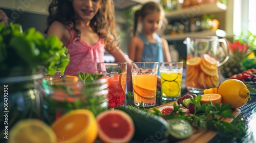 A table displaying various mocktail recipes and ingredients encouraging parents to learn new recipes and involve their children in the making.