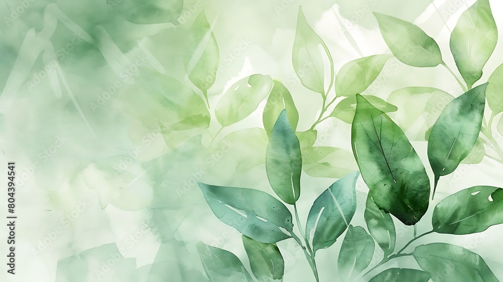 Water colour art, light green leaf background Water colour art, light green leaf background