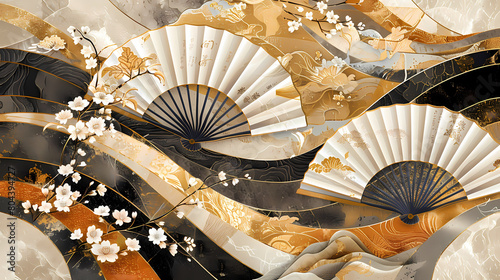 Art of Zen: Golden Fans and Floral Elegance © Manuel
