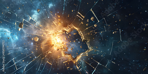 Cosmic Shattered Panes: Exploring Cracked Glass in Space, Fractured Universe: Journey through Cracked Glass in Space, Galactic Fissures: The Enigmatic Beauty of Cracked Glass in Space - Ai Generated photo
