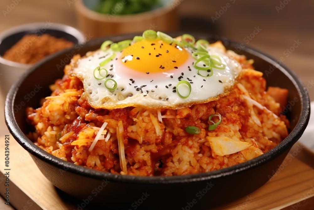 Kimchi fried rice with pork and topped cheese Kimchi fried rice with pork and topped cheese
