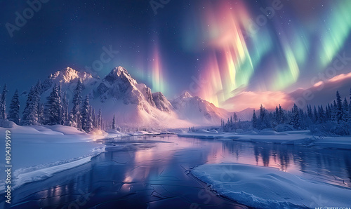Beautiful photograph of a massive multi-colored green vibrant northern lights  also known as the Northern Lights  in the night sky