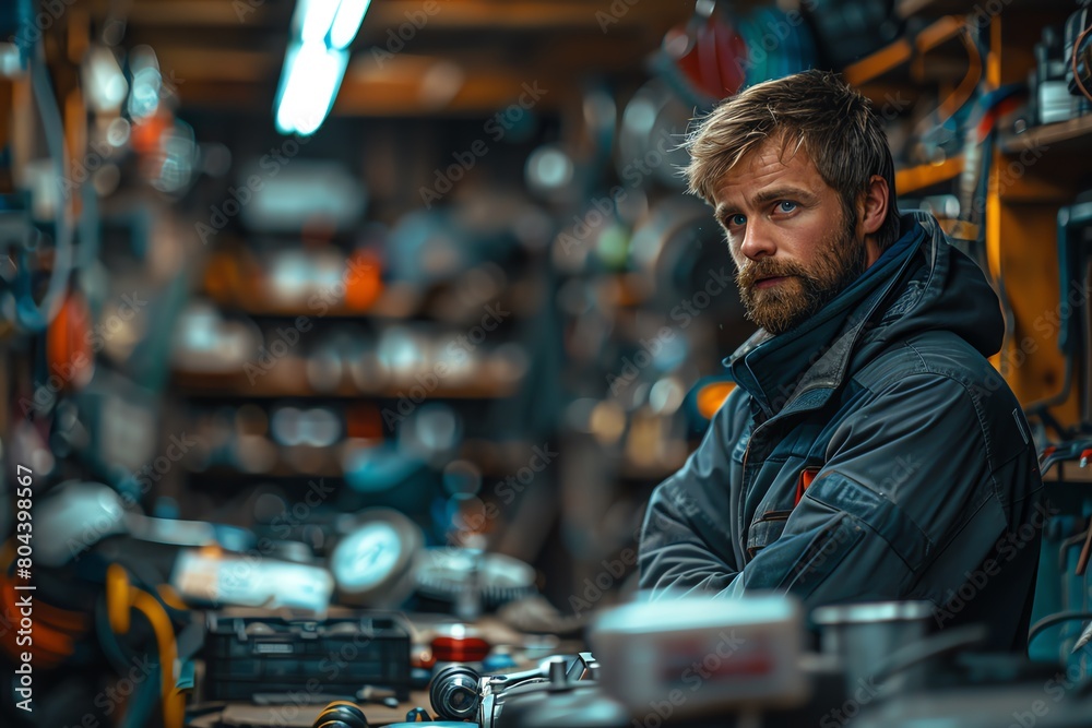 Informal networking at a car repair workshop, enthusiasts and professionals sharing tips, surrounded by car parts and tools Informal networking at a car repair workshop, enthusiasts and professionals sharing tips, surrounded by car parts and tools