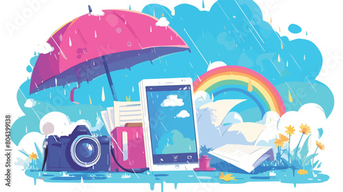 Mobile phone with photo camera rainbow umbrella and