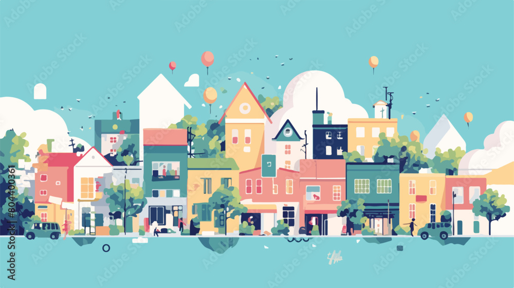 Modern city town cardboard landscape. Paper color s