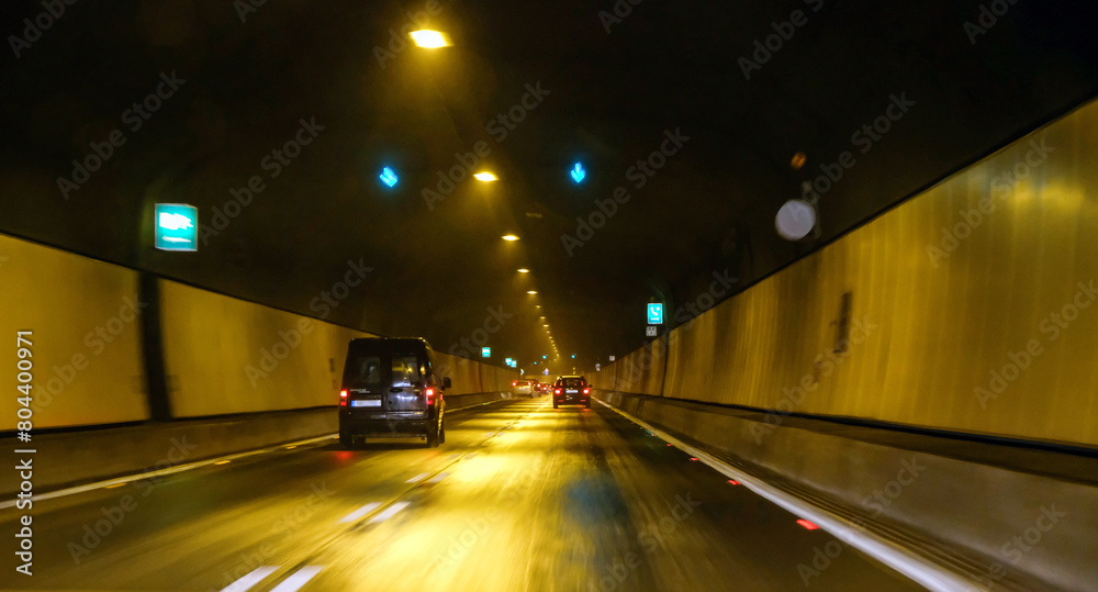 car traffic in the tunnel, traffic in the tunnel, lighted car tunnel