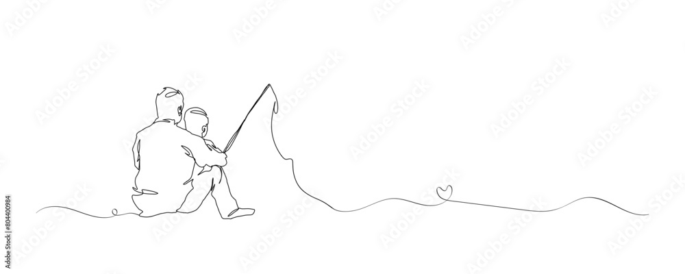 Continuous single drawn, one line dad and son fishing, parent love kid, line art illustration for fathers day decoration Continuous single drawn, one line dad and son fishing, parent love kid, line art illustration for fathers day decoration