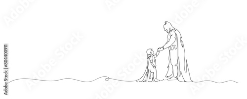 Continuous single drawn, one line dad and child, parent love kid, line art illustration for fathers day decoration