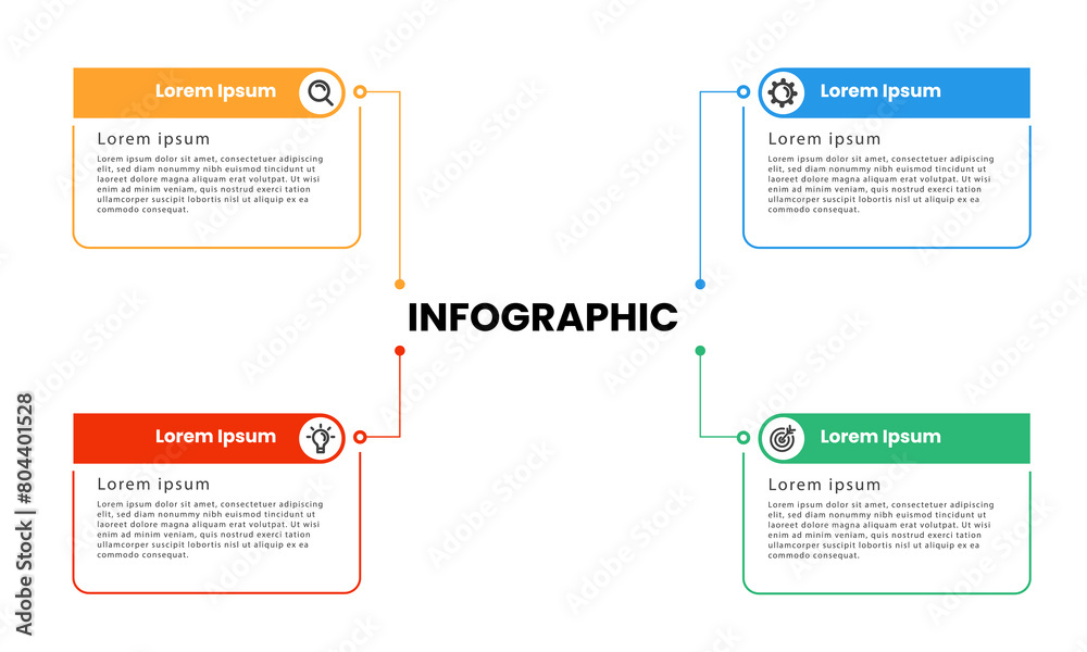 Business infographic template. Infographic element design with 4 steps, options and sections. Vector illustration