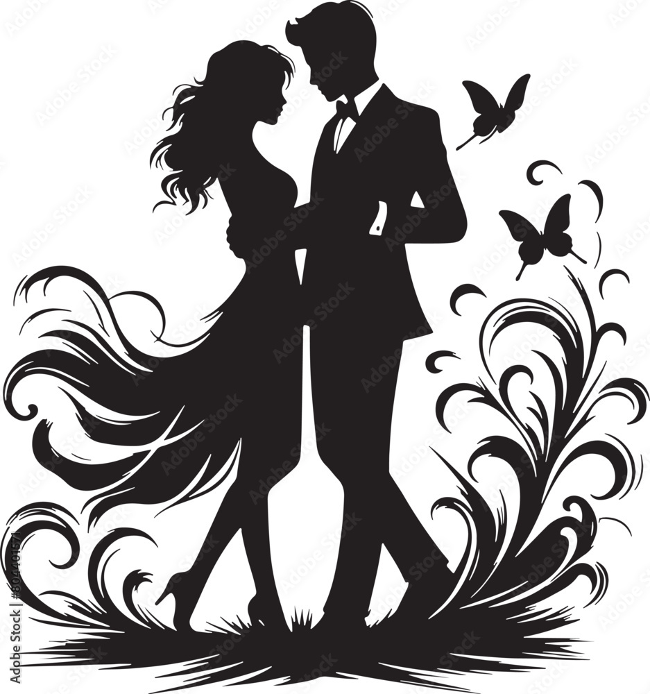 Romantic Couple Silhouette Vector Illustration Romantic Couple Silhouette Vector Illustration
